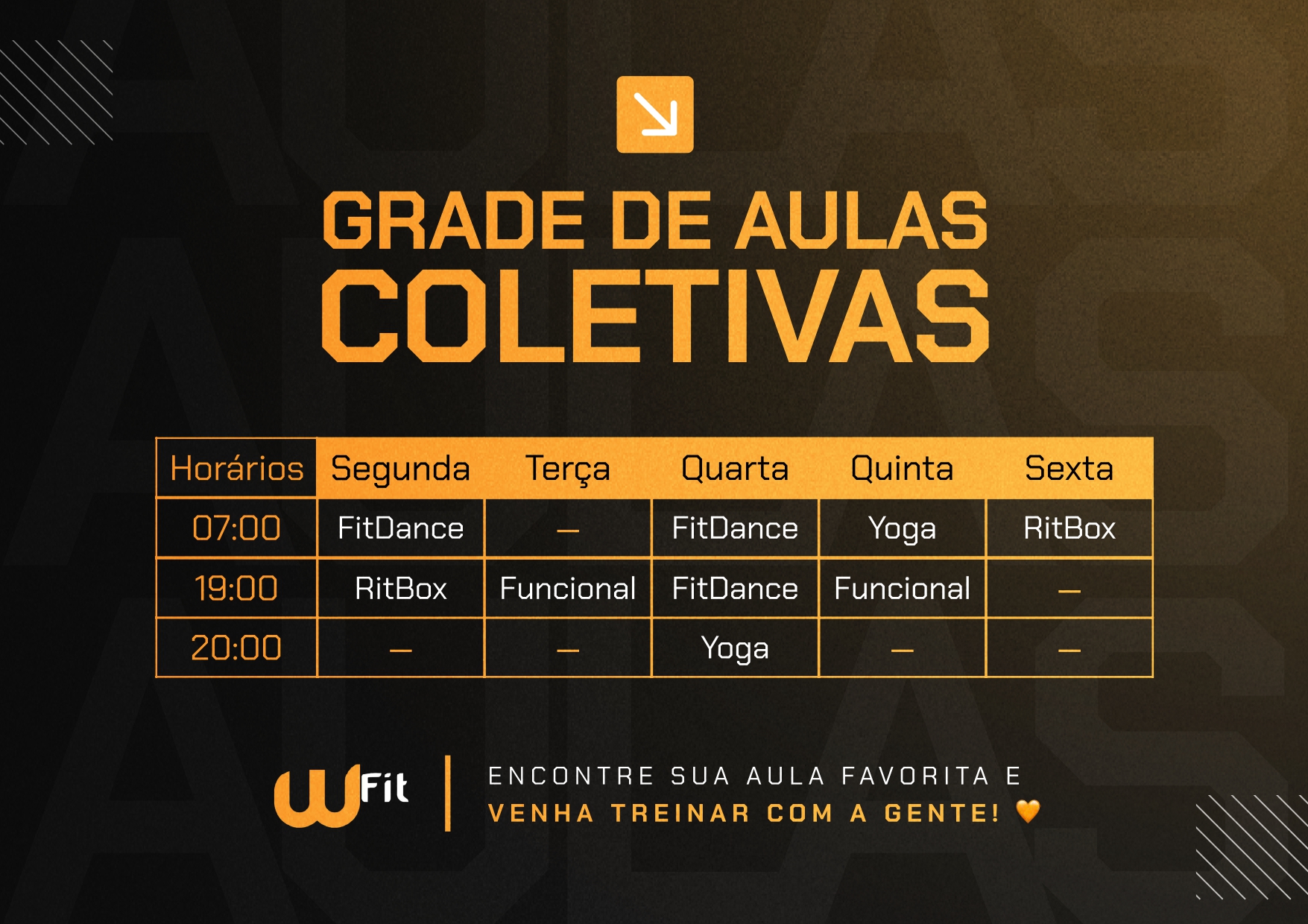 Horários das modalidades da WFit